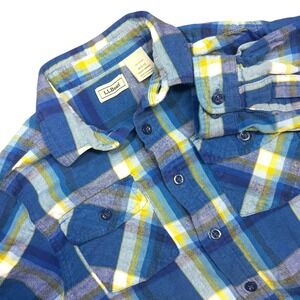 LLBean Kids Plaid Flannel Shirt Long Sleeve Blue Yellow Size‎ M10-12